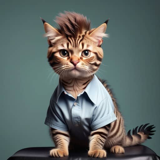 Котик в сорочці з смішною зачіскою на голові