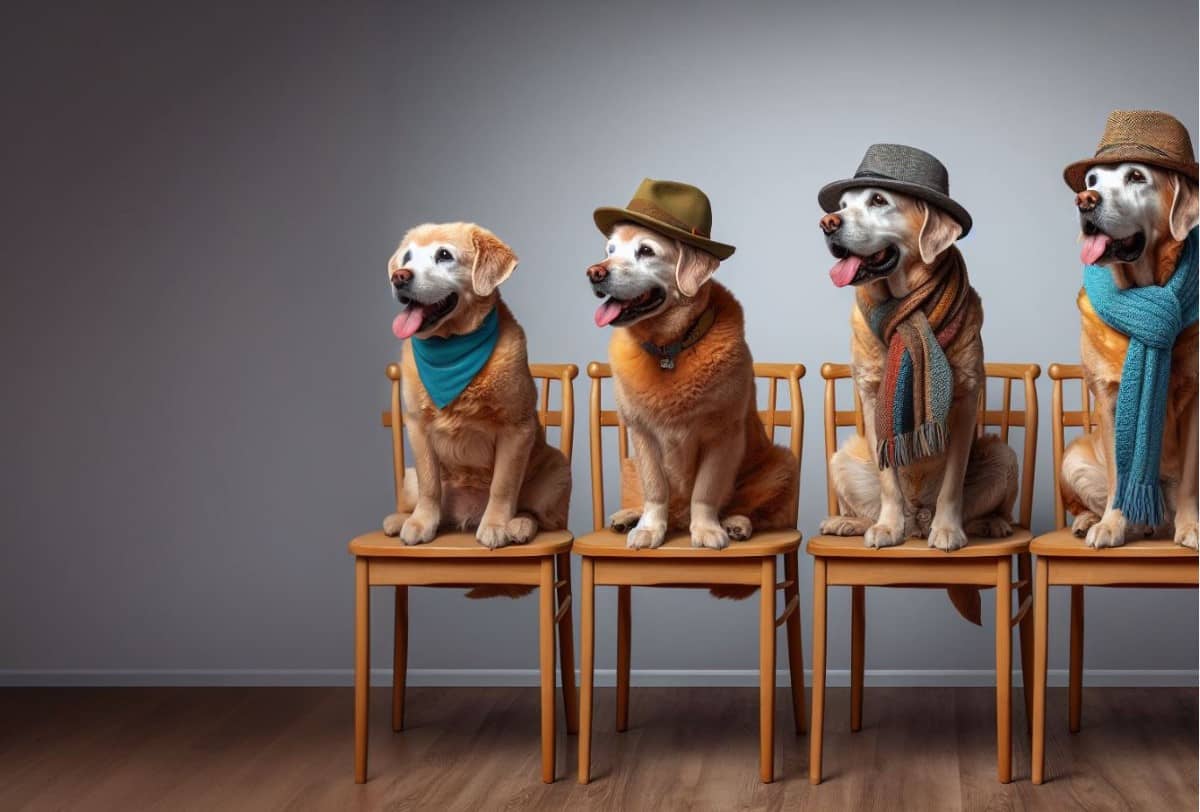 собаки сидять на стільцях за віком