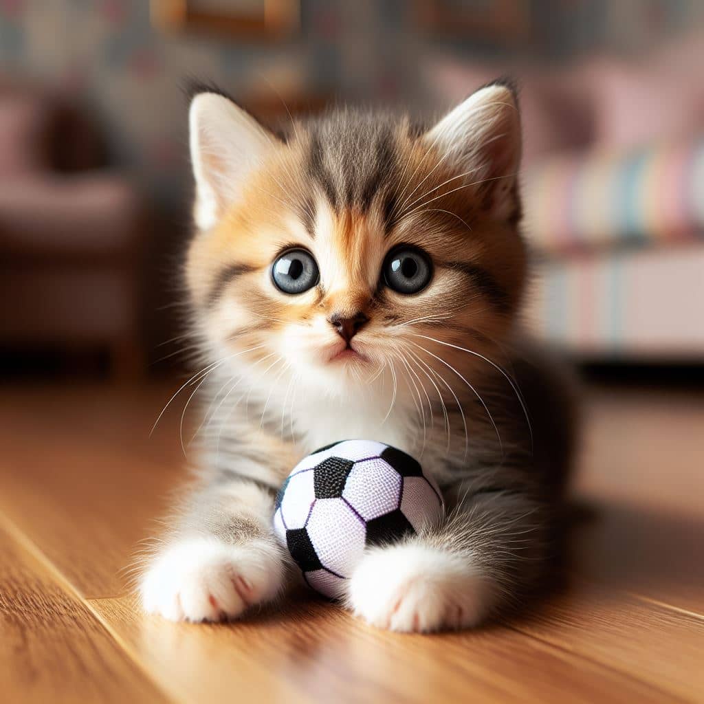 котик играется с мячиком