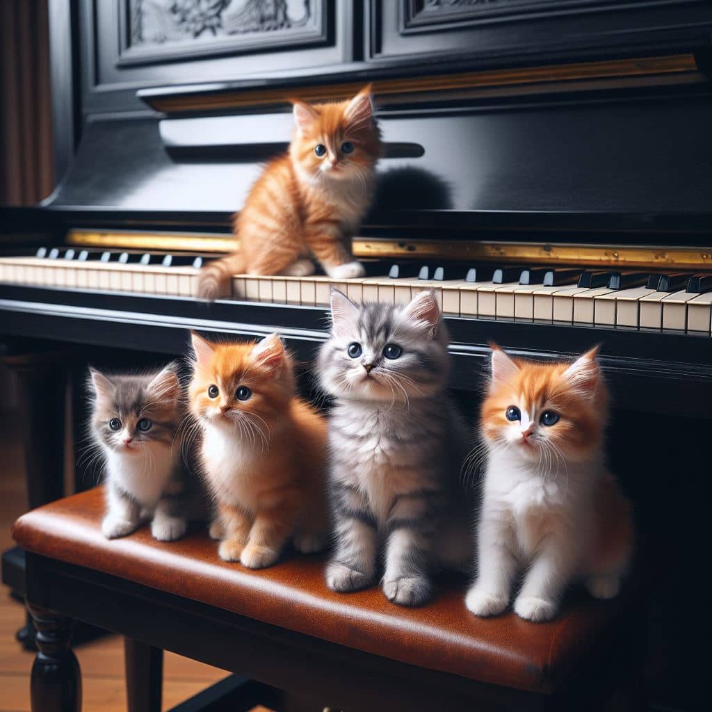 котята играют на пианино