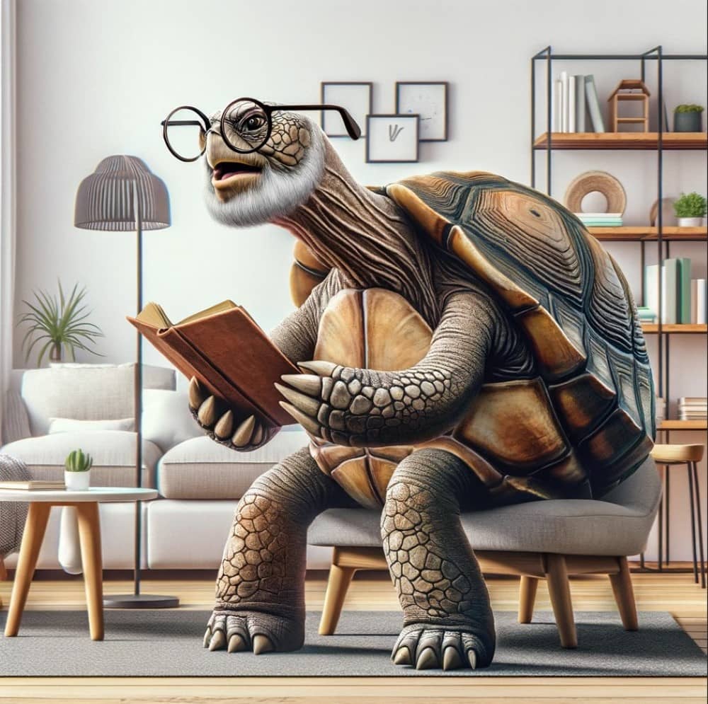 Старая и мудрая черепаха читает