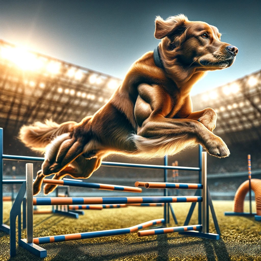 Спортивная красивая собака перескакивает через барьер