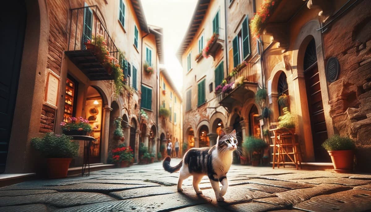 Бродячий красивий кіт десь на вулиці в Італії