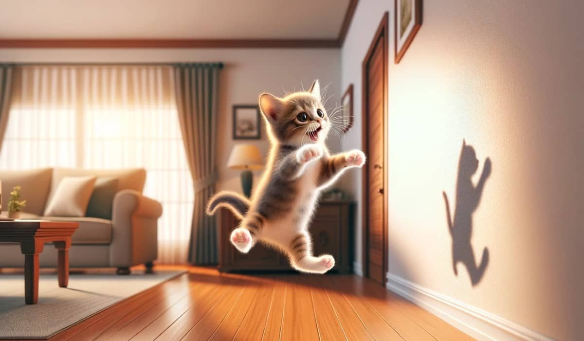 кумедне кошеня стрибає на стіну