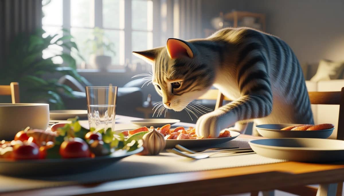 Кіт краде їжу зі столу