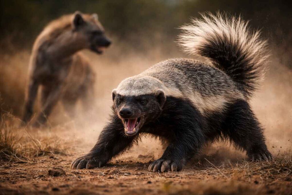 Захисна реакція медоїда: використання анальних залоз для відлякування ворогів.