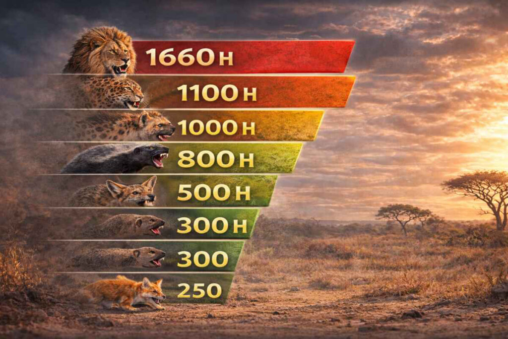 Інфографіка - Медоїд, сила укусу порівняно з іншими хижаками