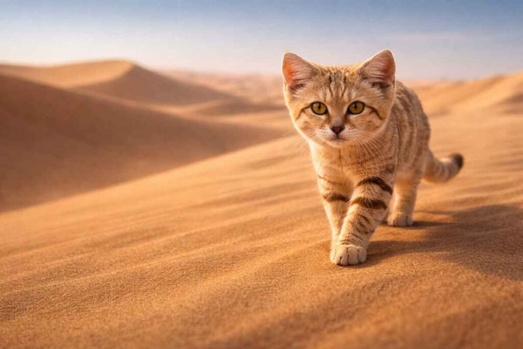 Барханний кіт іде по піску