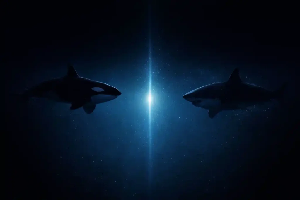 Косатка против белой акулы з ефектом затемнення