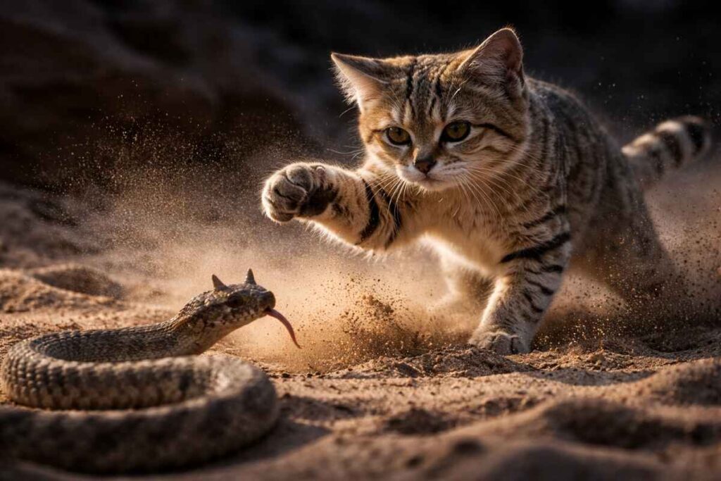 Барханний кіт проти змії