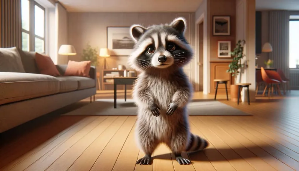 маленький єнотик стоїть та просить 