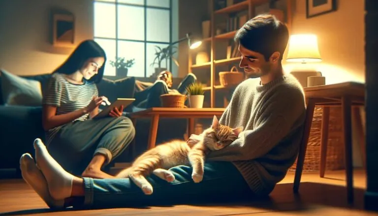 Кіт обрав свого господаря, спить в нього на колінах