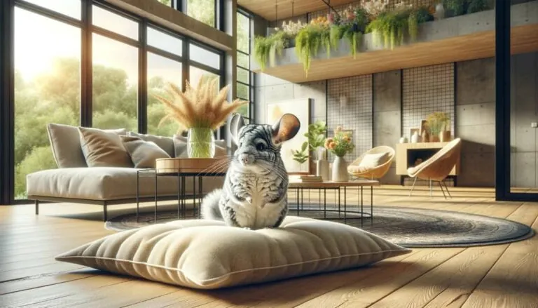 шиншила вдома сидить на подушці