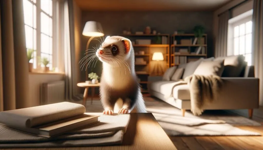 хорек в комнате под солнечным сиянием