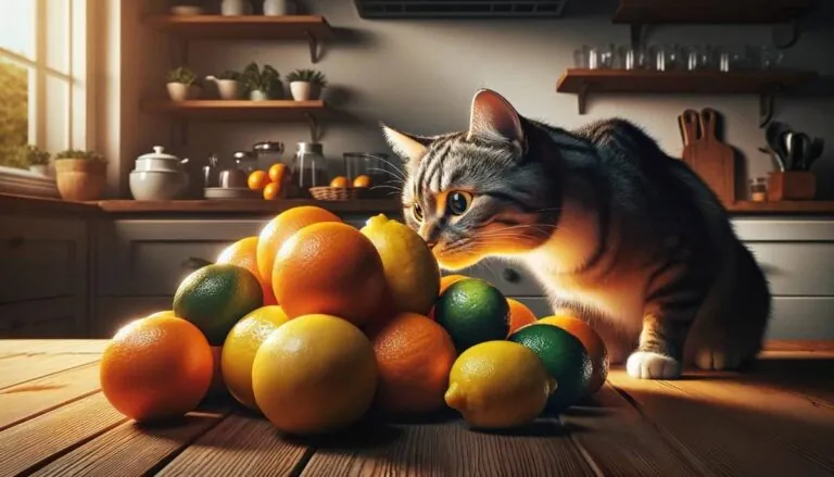 Кішка нюхає цитрусові