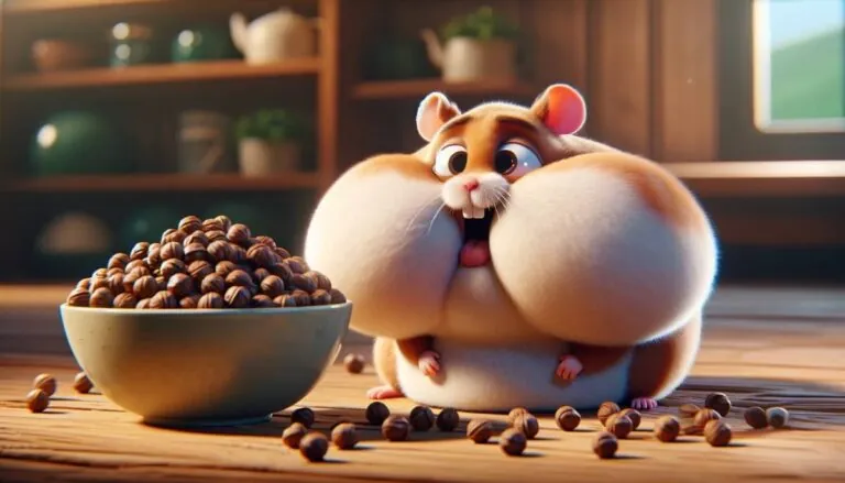 хомяк с щеками переполненными от еды