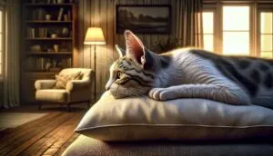 Кот лежит на подушке и что-то услышал