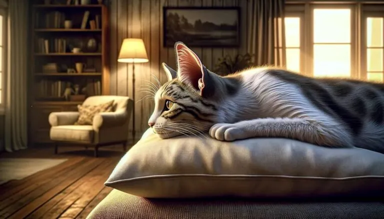 Кот лежит на подушке и что-то услышал