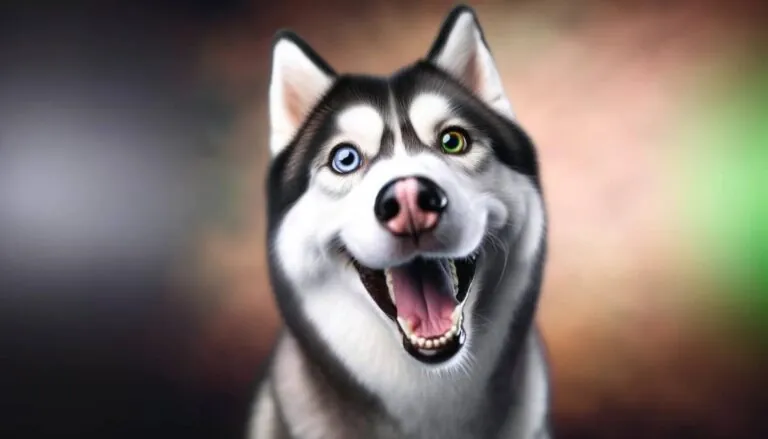Хаскі з різним кольором очей посміхається