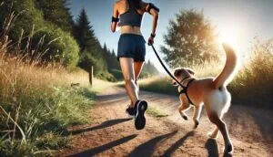 человек бежит с собакой на поводке