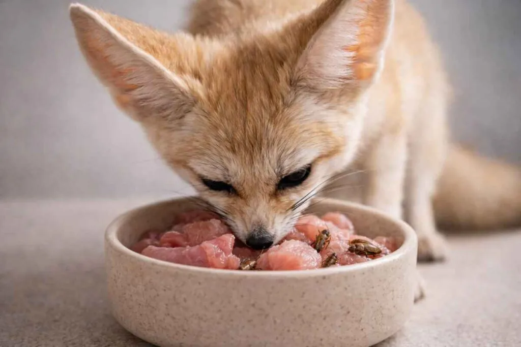 Правильное питание домашнего фенека: мясо и насекомые.