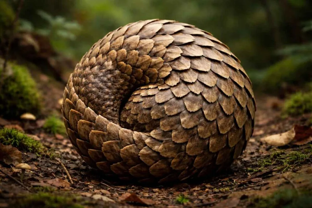 Панголин свернулся в шар для защиты