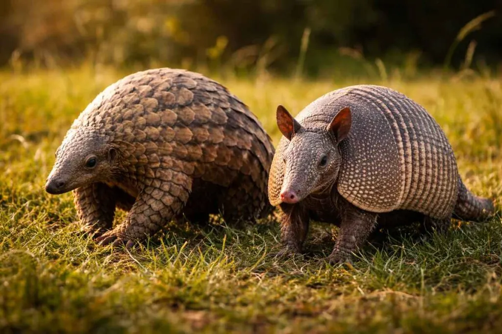 Сравнение внешнего вида пангалина и броненосца