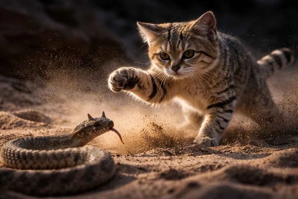 Барханний кіт проти змії