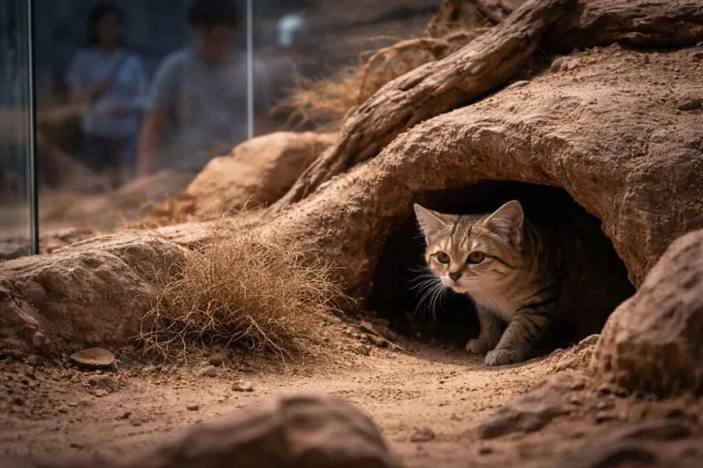 Барханний кіт  в декоративній печері