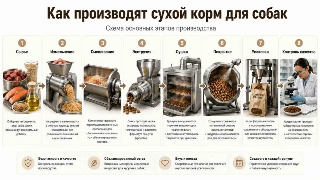 процес изготовления собачьего сухого корма
