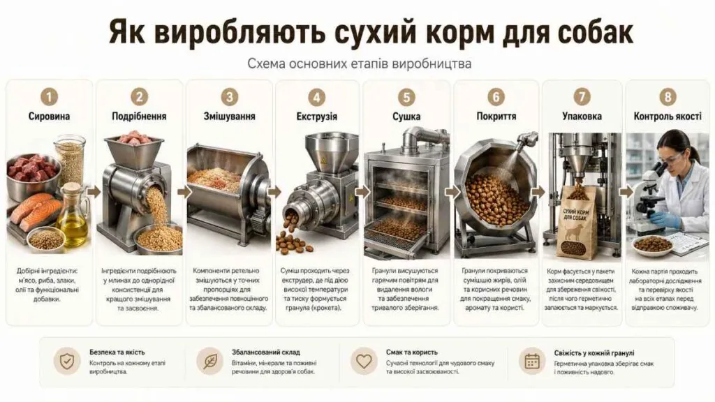 процес вироблення корму для собак